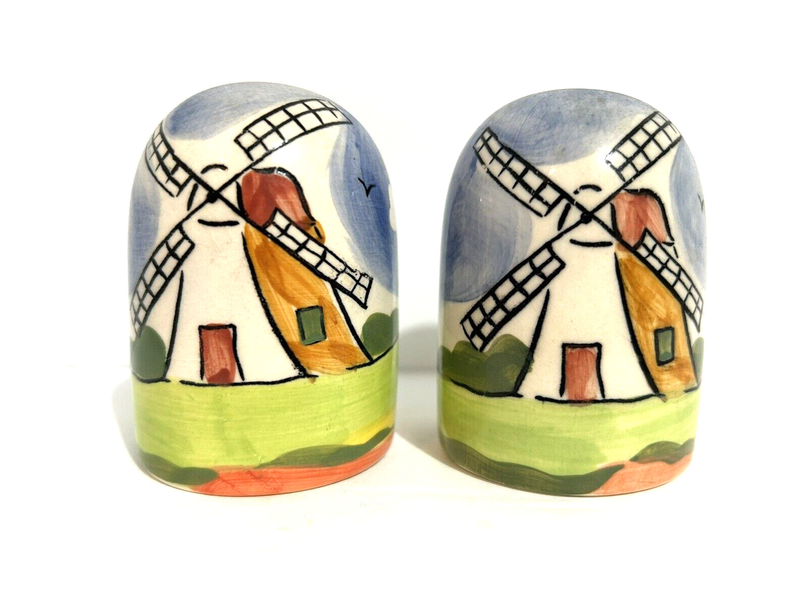 Vintage Hand Painted Windmill Landscape Ceramic Salt & Pepper Shakers