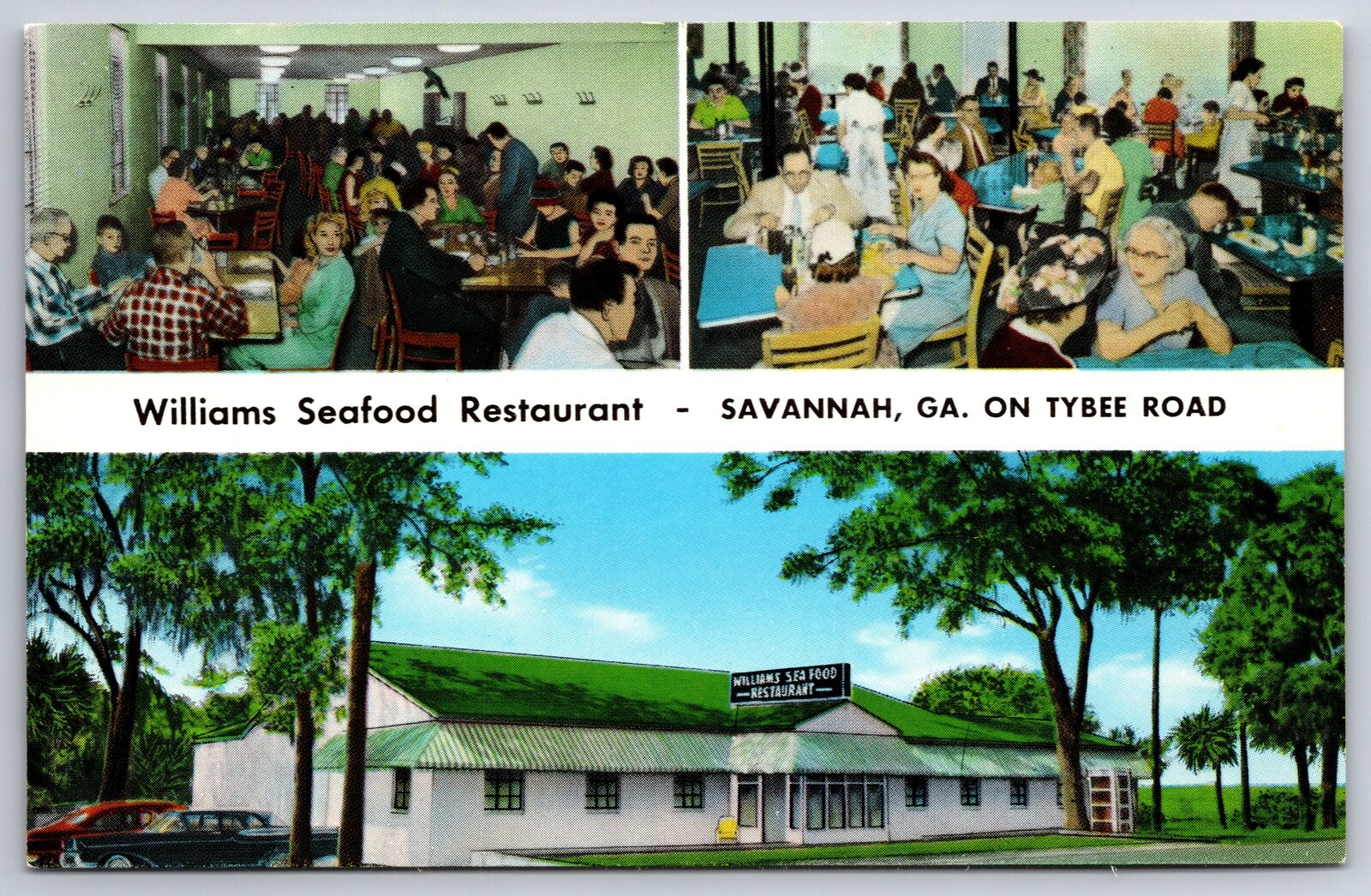 Savannah Georgia~3 Vws~Williams Seafood Restaurant~On Tybee Road~c1960 Postcard