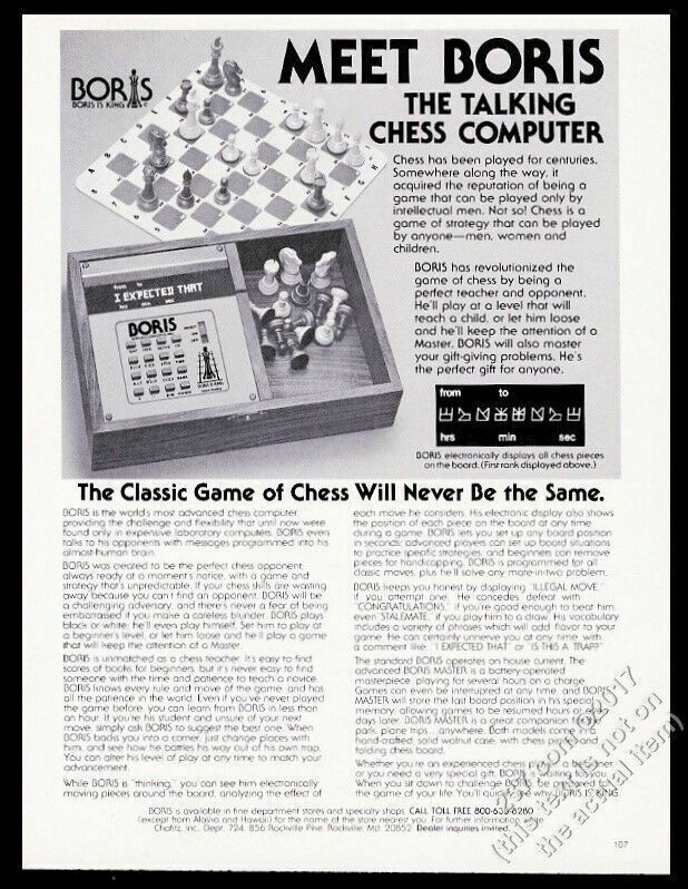 1978 Boris talking chess computer game photo vintage print ad