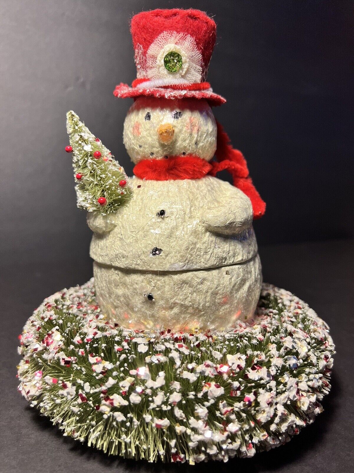 VTG Seasons Of Cannon Falls, Peppermint Wreath Snowman Box Felt Hat Lists: $99