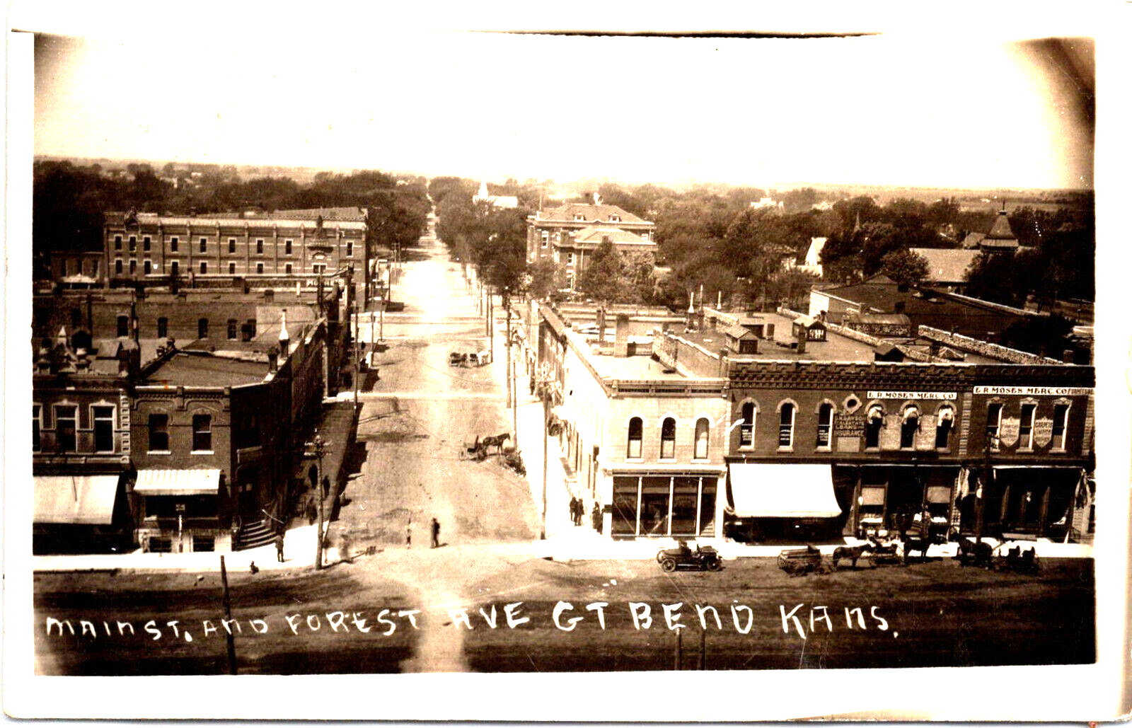 RPPC Photo Postcard  1908  Great Bend Kansas Main Street Forest Moses Mercantile