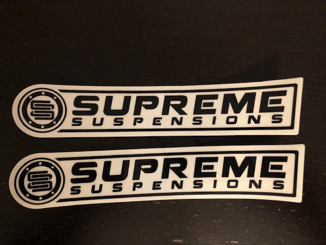 SUPREME SUSPENSIONS WINDOW CLEAR BLACK 2PC Sticker Decal SET RACING OEM