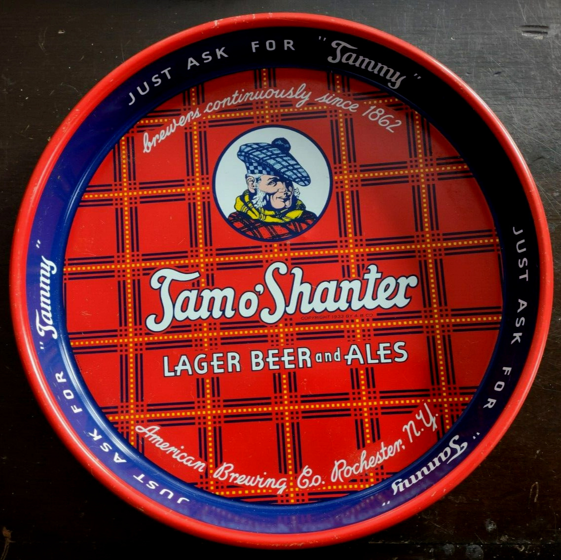 Vintage Tam O\' Shanter  Rochester NY American Brewing Co Beer Tray \
