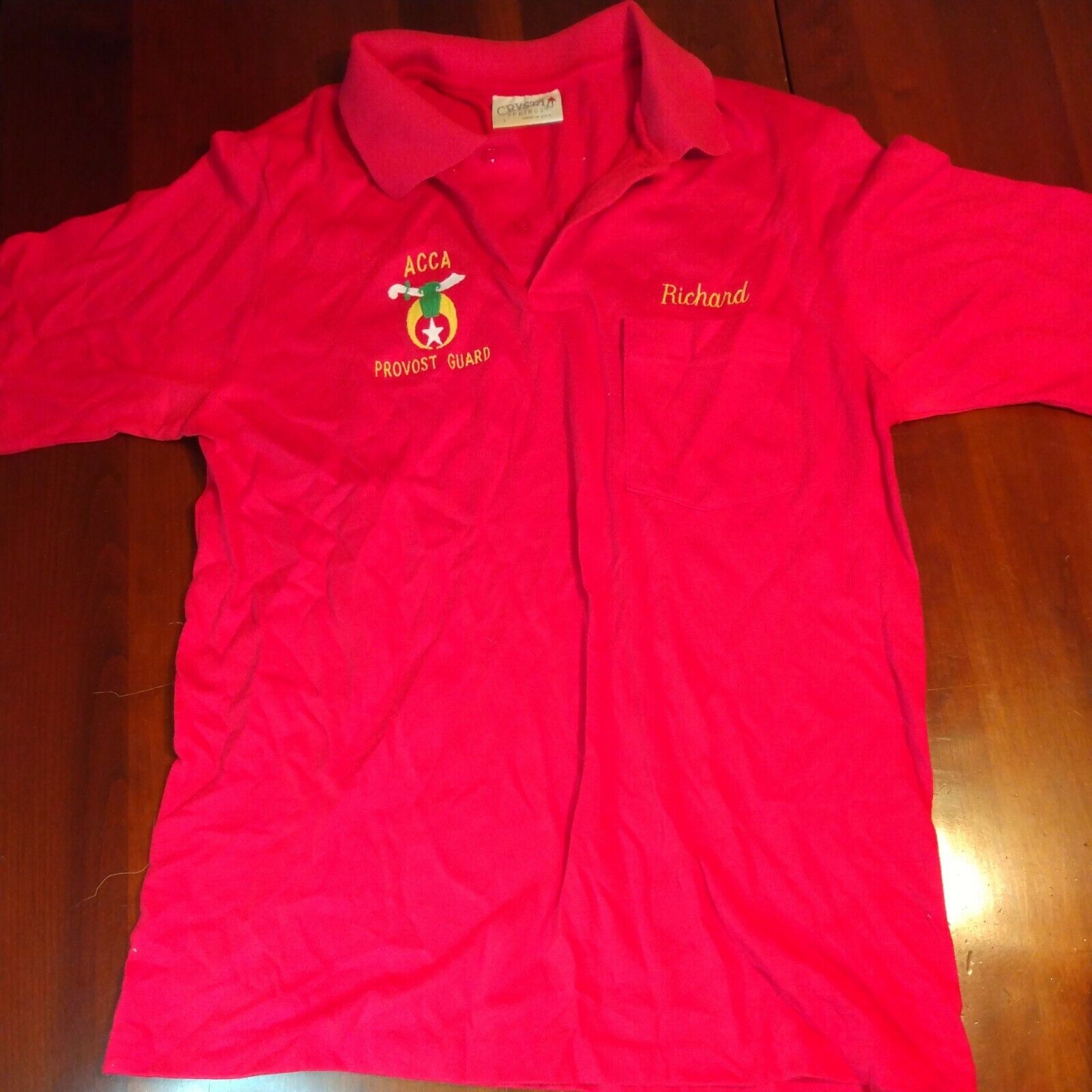 Vtg Shriners Mason ACCA Provost Guard Shirt Red Size L Fraternal Order Richard