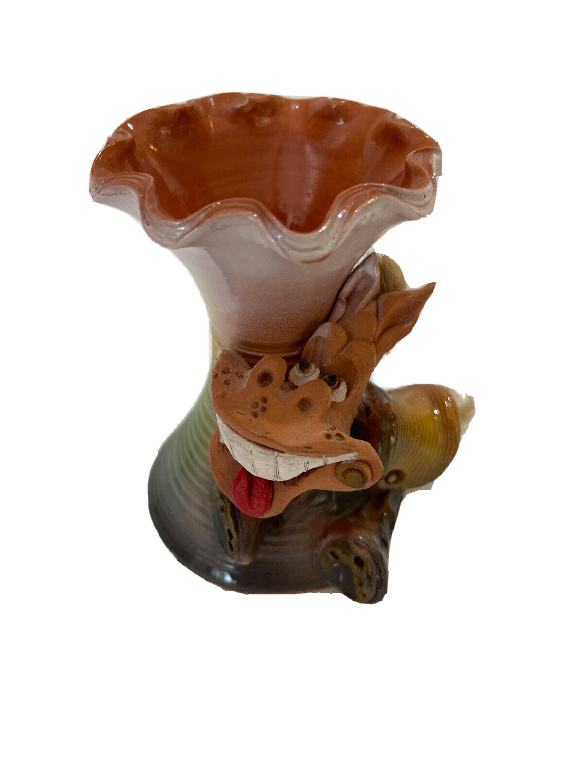 Art Pottery Laughing Donkey Ruffled Vase Toothpick Holder Whimsical Southwestern