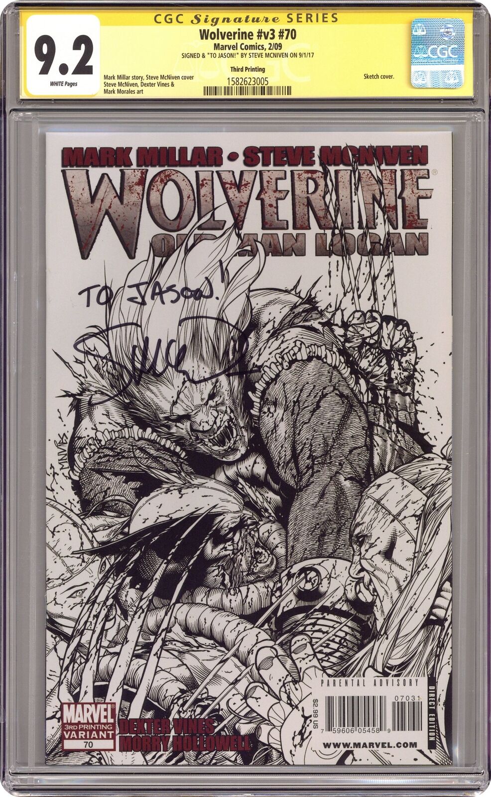 Wolverine #70 3rd Printing CGC 9.2 SS McNiven 2009 1582623005