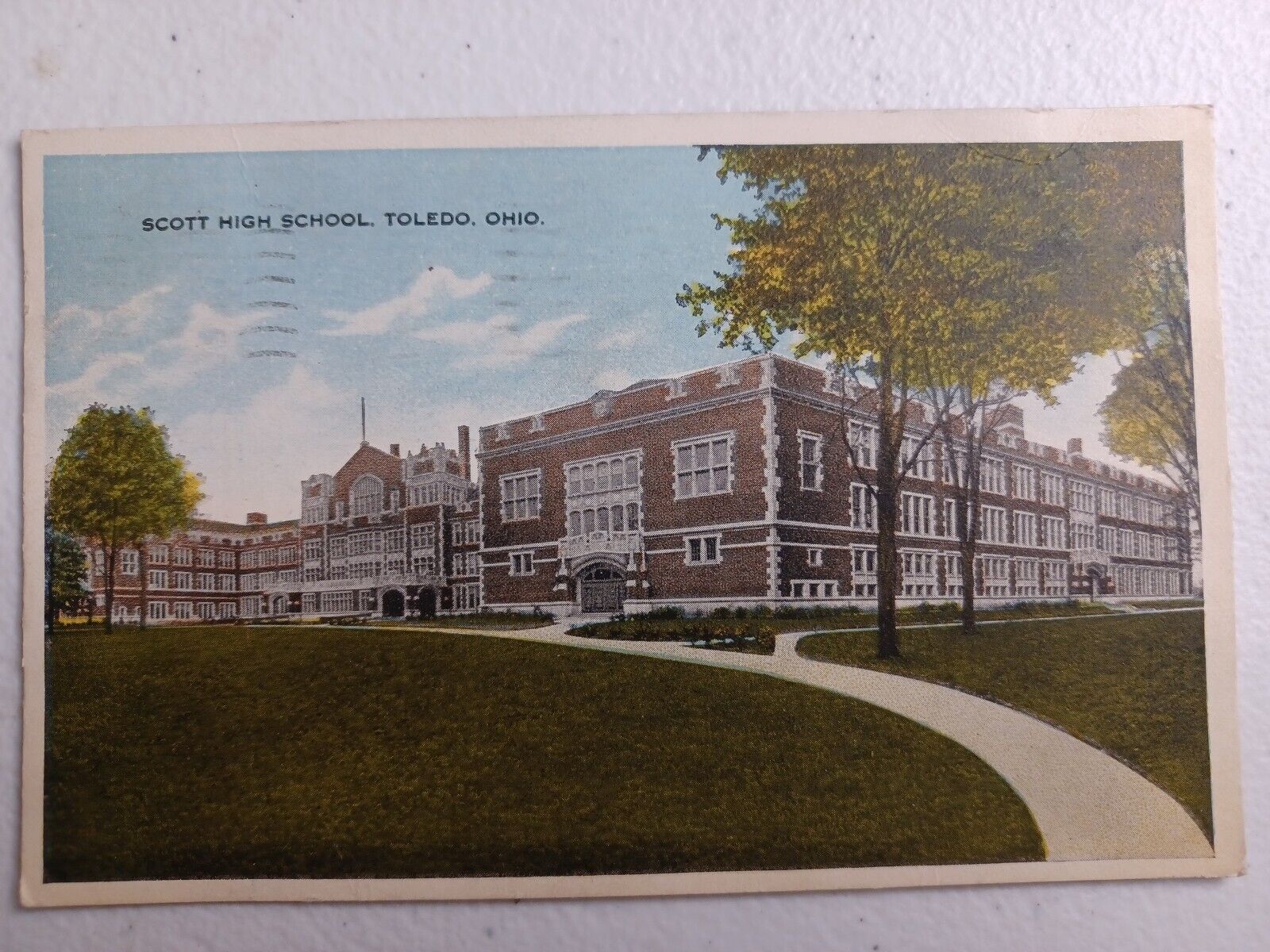 VINTAGE Scott High School  Toledo, Ohio Postcard Posted 1917 Washington 1 cent