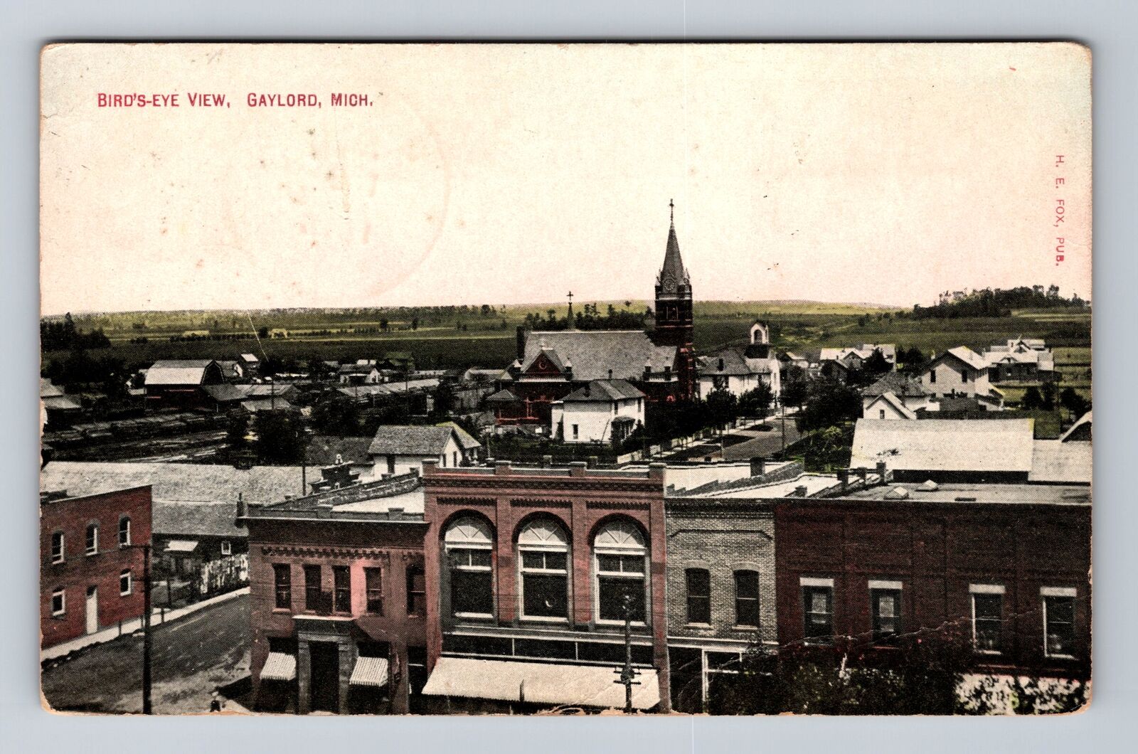 Gaylord MI-Michigan, Birds Eye View Of Town, Antique, Vintage c1915 Postcard