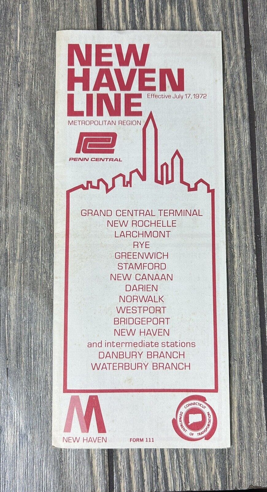 Vintage 1972 July 17 New Haven Line Metropolitan Region Penn Central 