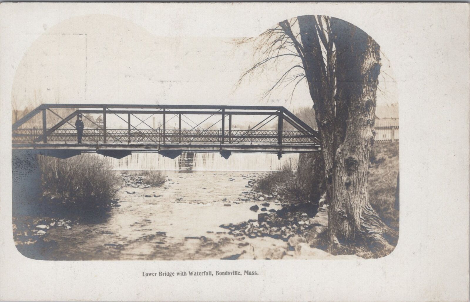 Lower Bridge with Waterfall, Bondsville Massachusetts Eddy Make RPPC Postcard