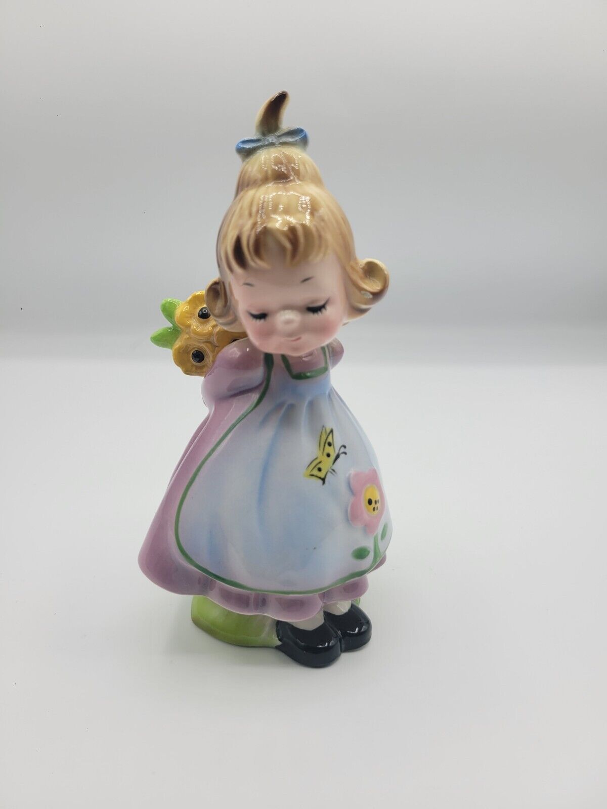 Vintage Josef Originals Girl Figurine Lavender Dress With Flowers Butterfly