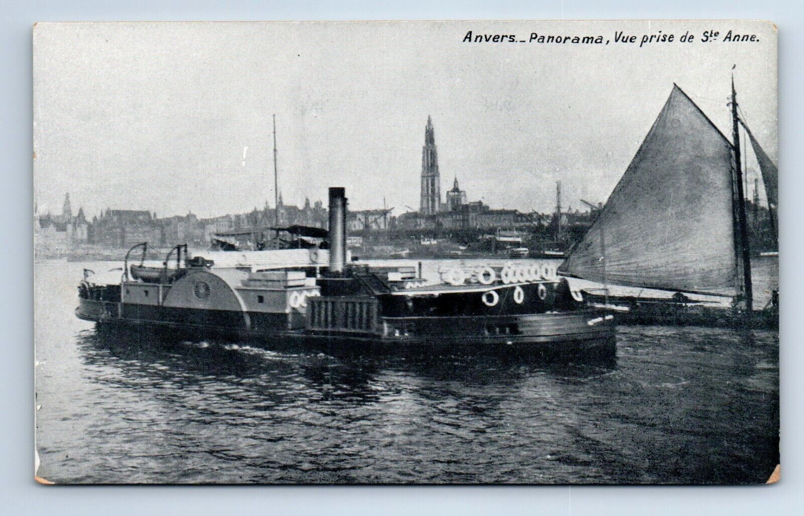 Paddlewheel Stern Wheel Steamship Antwerp Belgium Postcard c.1910