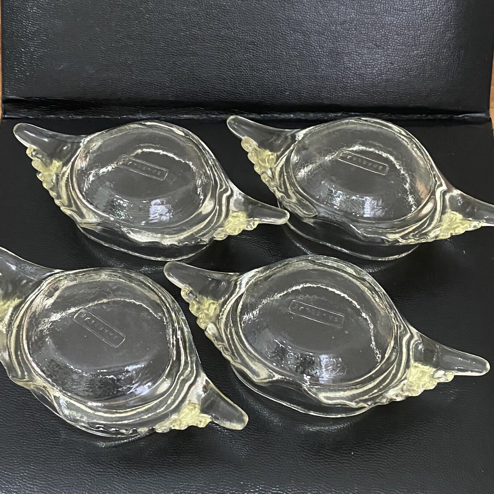 Set Of 4 Vintage GLASBAKE Clear Glass Dish Deviled Crab Imperial Baking Shells