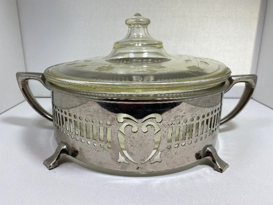 Antique 1910s Pyrex Casserole with Silver Server - Elegant Vintage Kitchenware
