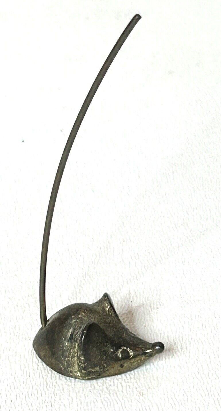 Vintage Miniature Brass Mouse Figurine Paperweight Receipt Ring Holder Long Tail