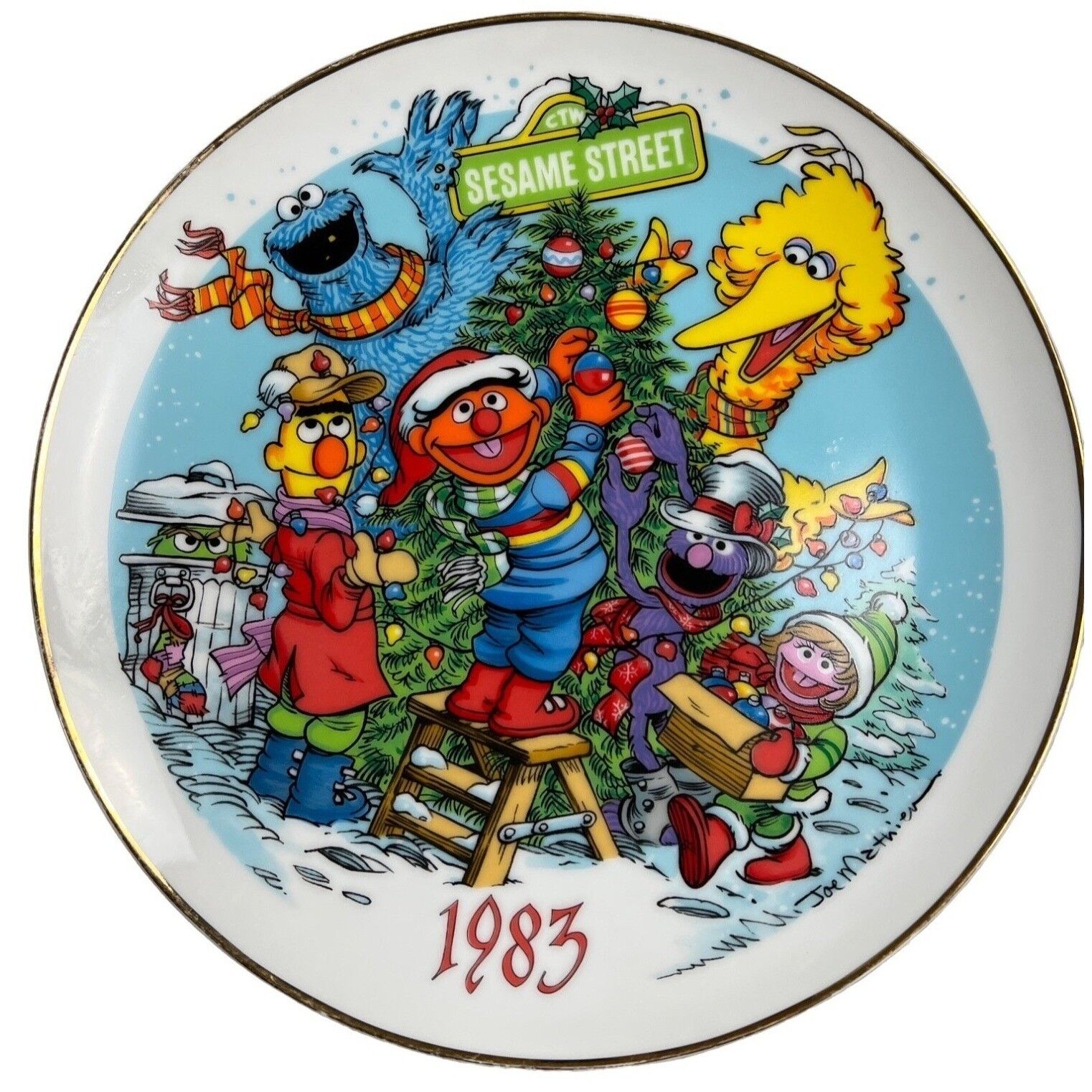 Vintage 1983 Sesame Street Muppets Christmas Collectors Plate By Gorham Fine Chi