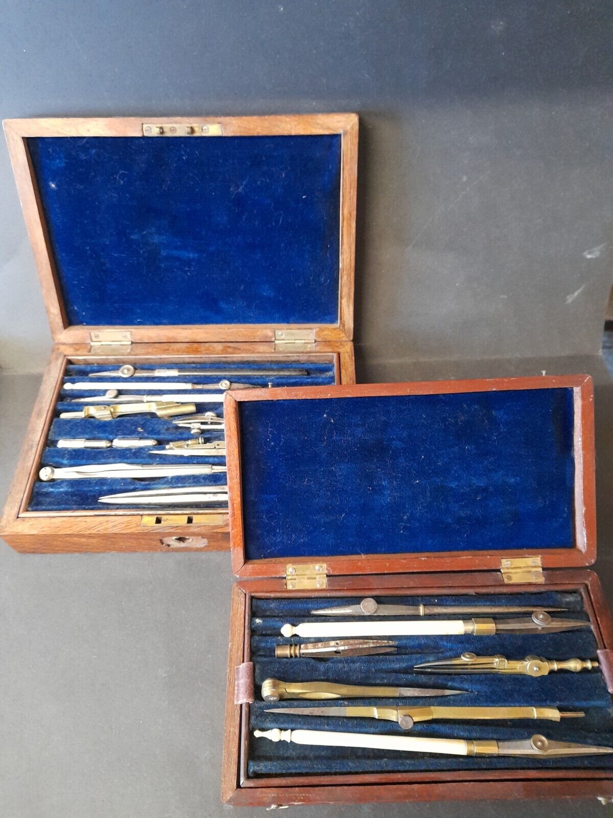 2 Antique drawing sets draftsman set boxed antique pens