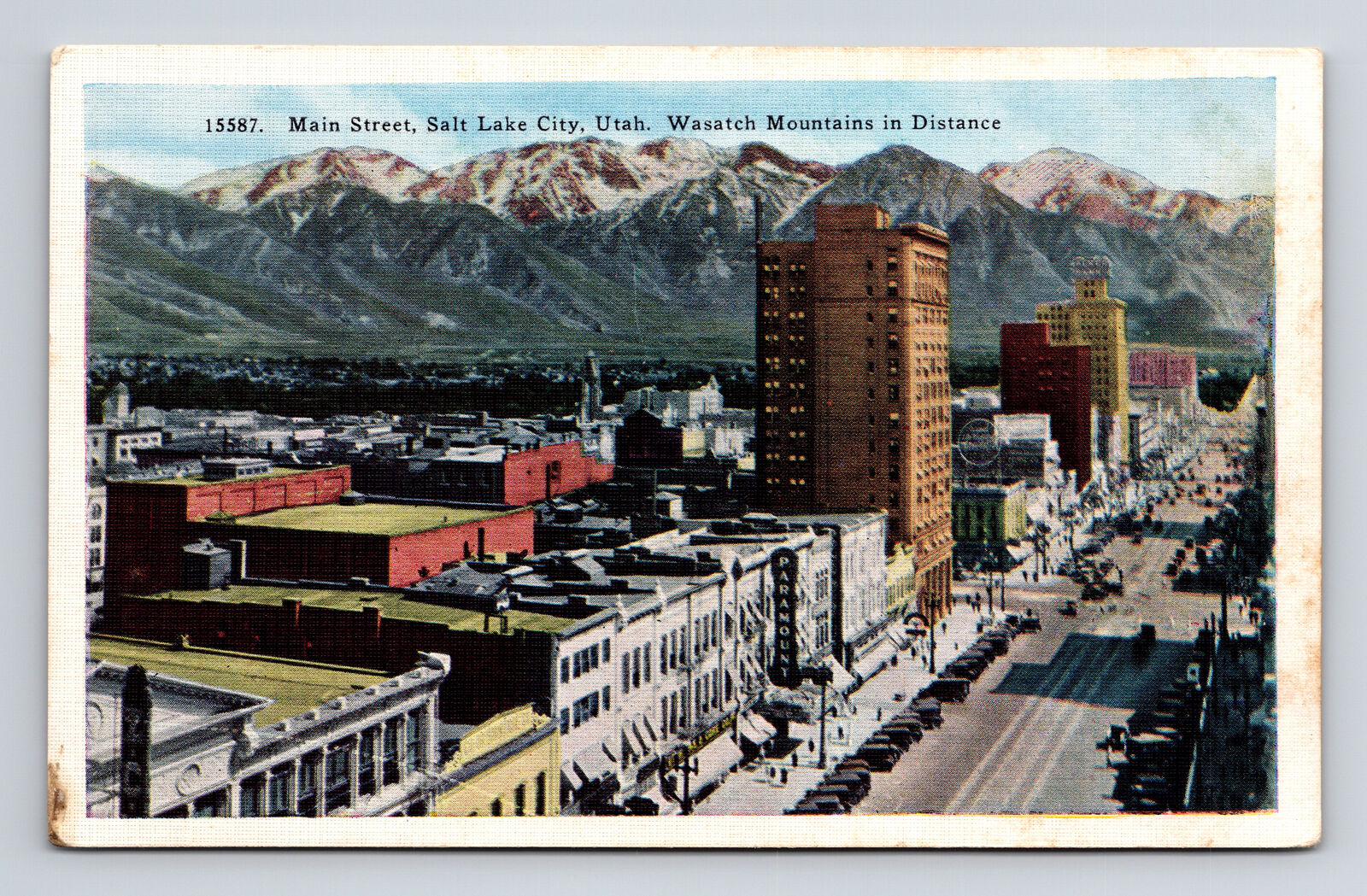 WB Postcard Salt Lake City UT Utah Aerial View Main Street Wasatch Mtn