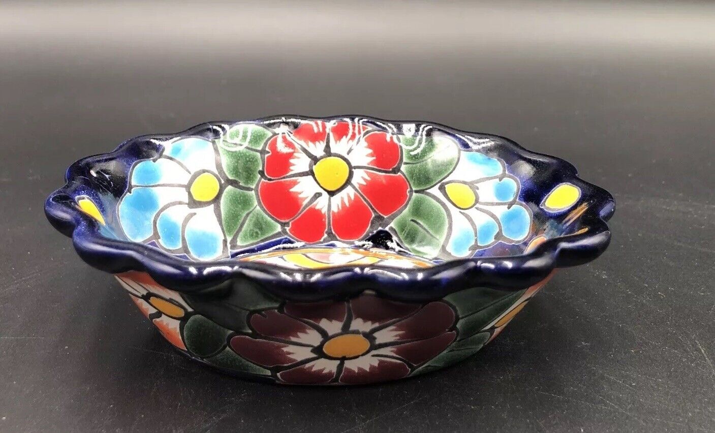 Talavera Mexican Small 5.25” X 4.25” X 1.5”Pottery Handpainted Floral Bowl