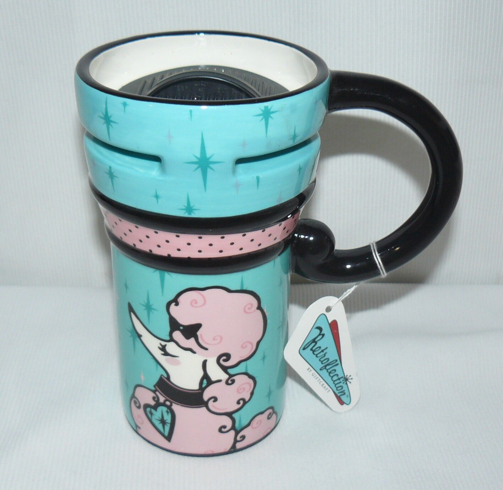 Retroflections by GiftCraft NWT Pink Poodle Tall 16 oz Travel Mug W/Lid