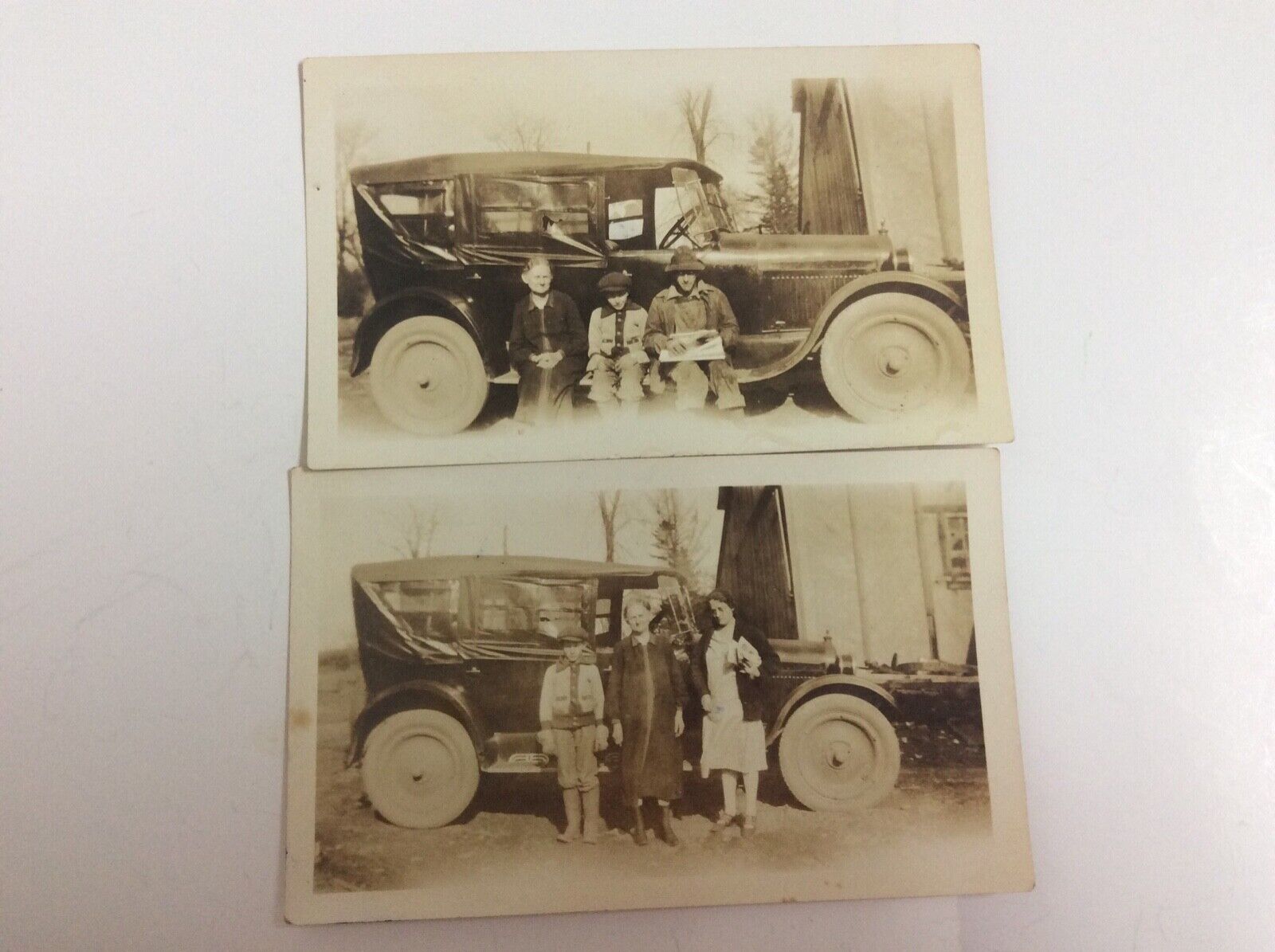 Two Antique 1923 Reo & Family Real Photograph