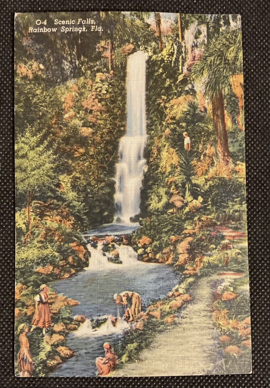 Vintage Linen Rainbow Springs, Florida Postcard Rainbow Falls
