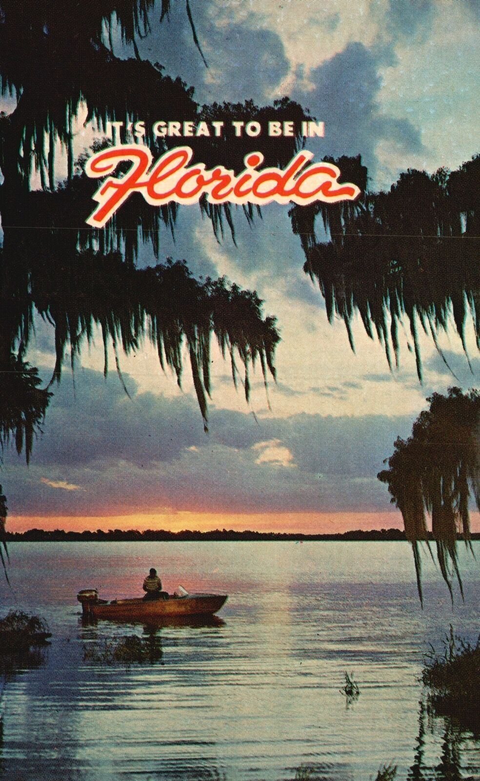 Vintage Postcard Great To Be In Florida Cloudy Sunset While Boating on the River