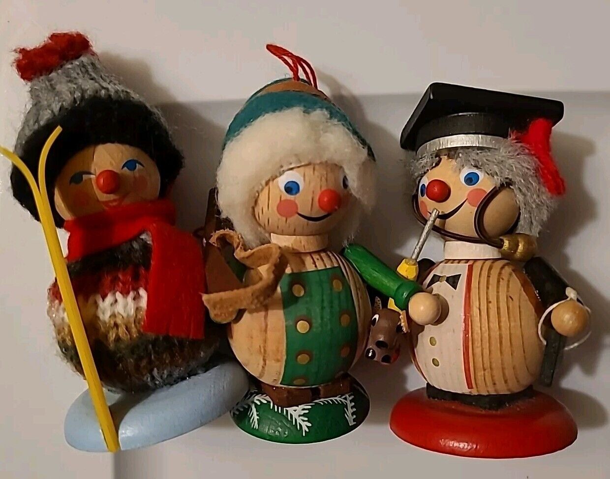Vintage Lot of 3 Steinbach German Wooden Figures Christmas Ornaments 3.5” 