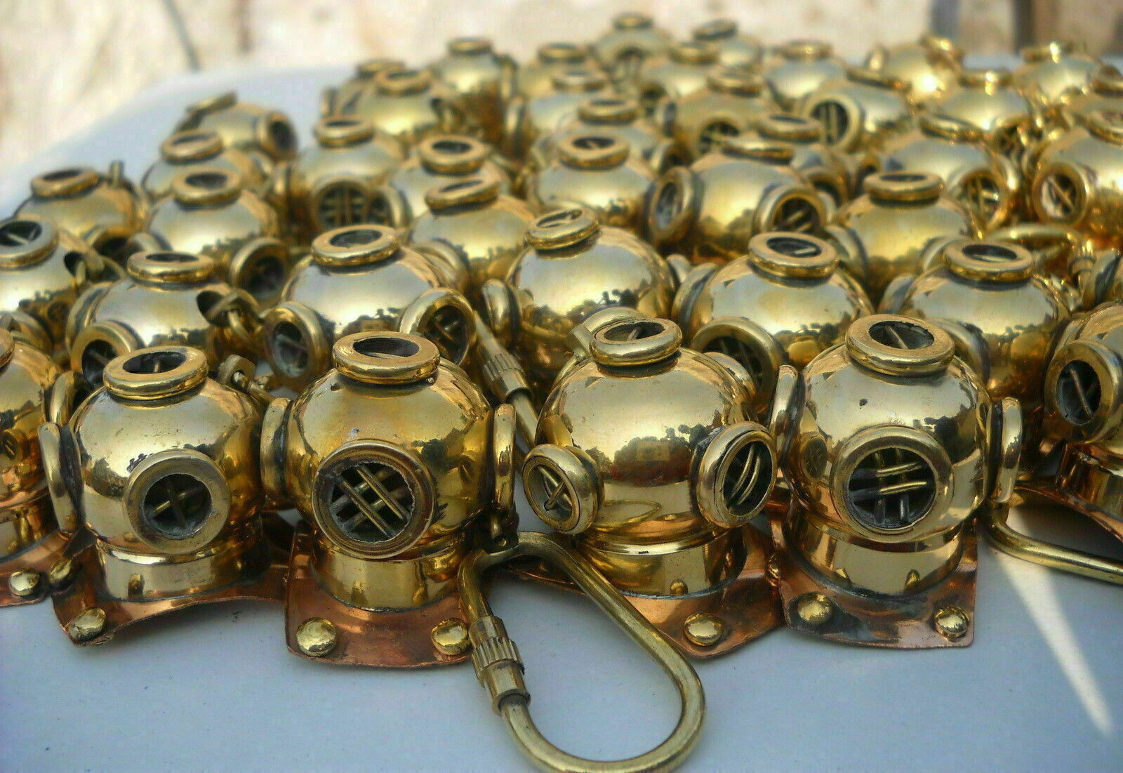 LOT OF 50 Piece Copper Brass Mini Divers Helmet With Key Chain Diving Handamde