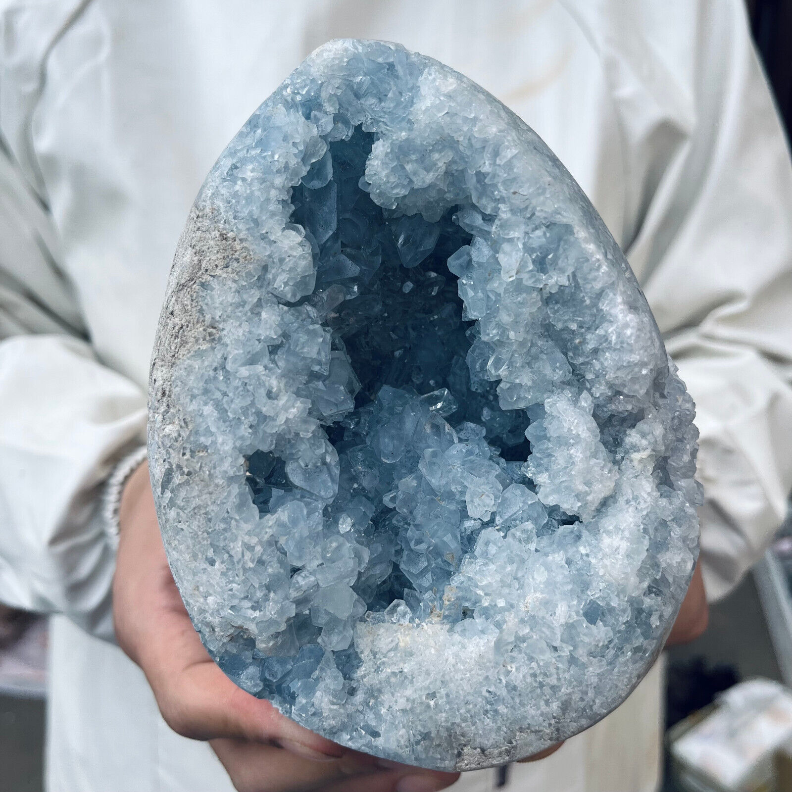 7.1lb Large Natural Blue Celestite Crystal Geode Quartz Cluster Mineral Specime