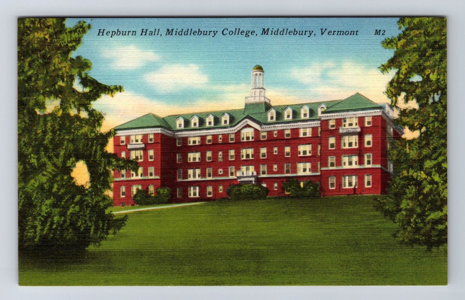 Middlebury VT- Vermont, Hepburn Hall, Middlebury College, Vintage Postcard