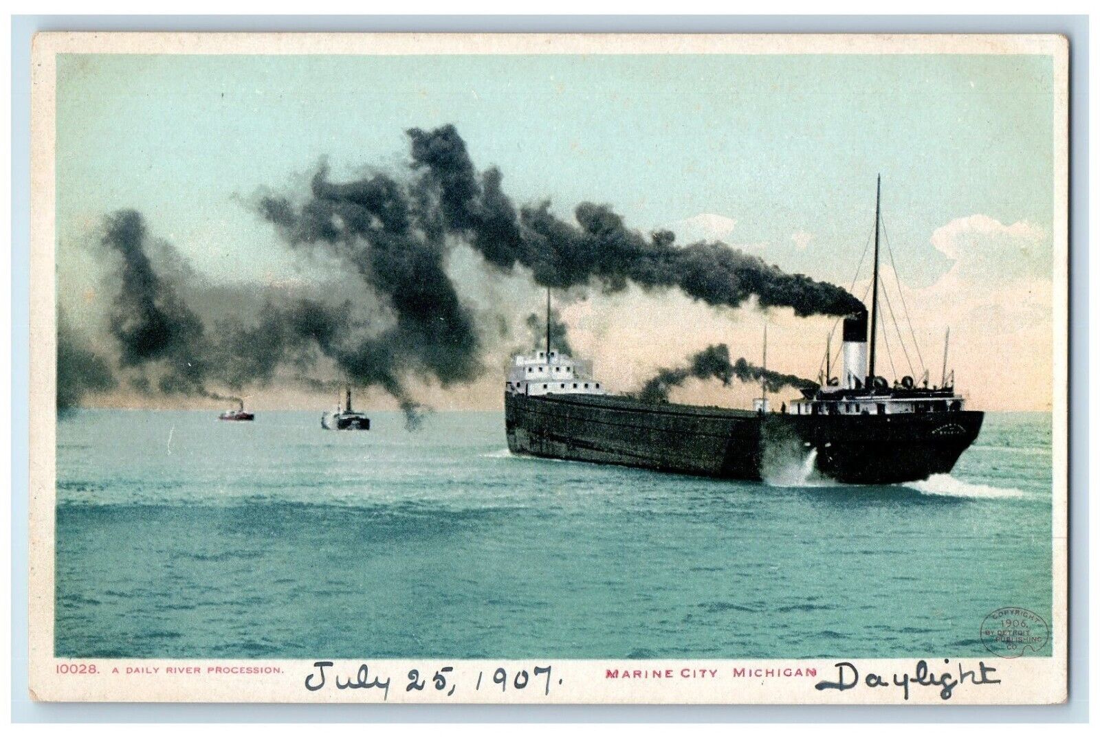 c1910\'s A Daily River Procession Steamer Ship Marine City MI Phostint Postcard