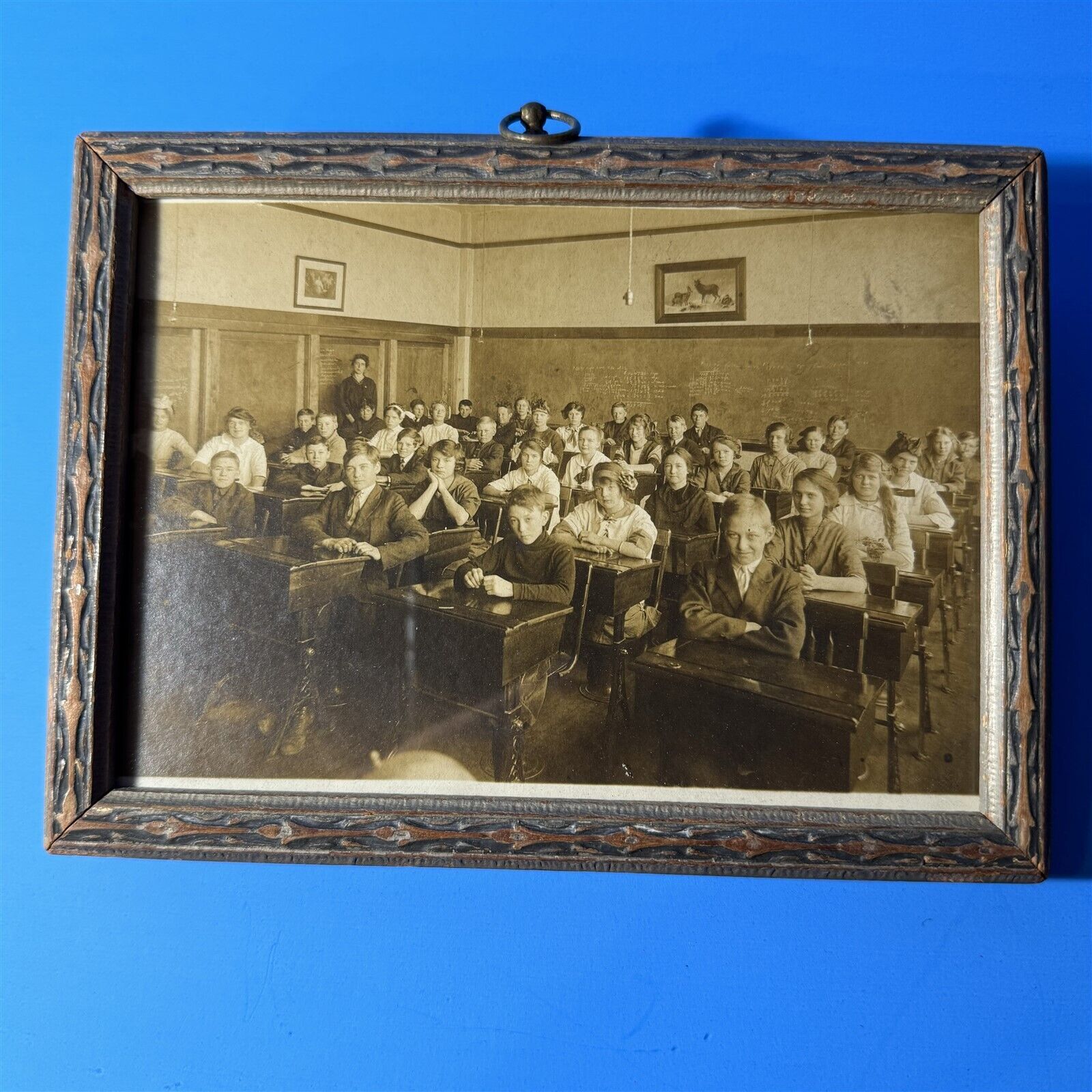 Antique B&W Photo Early 1900's Middle School Class Framed