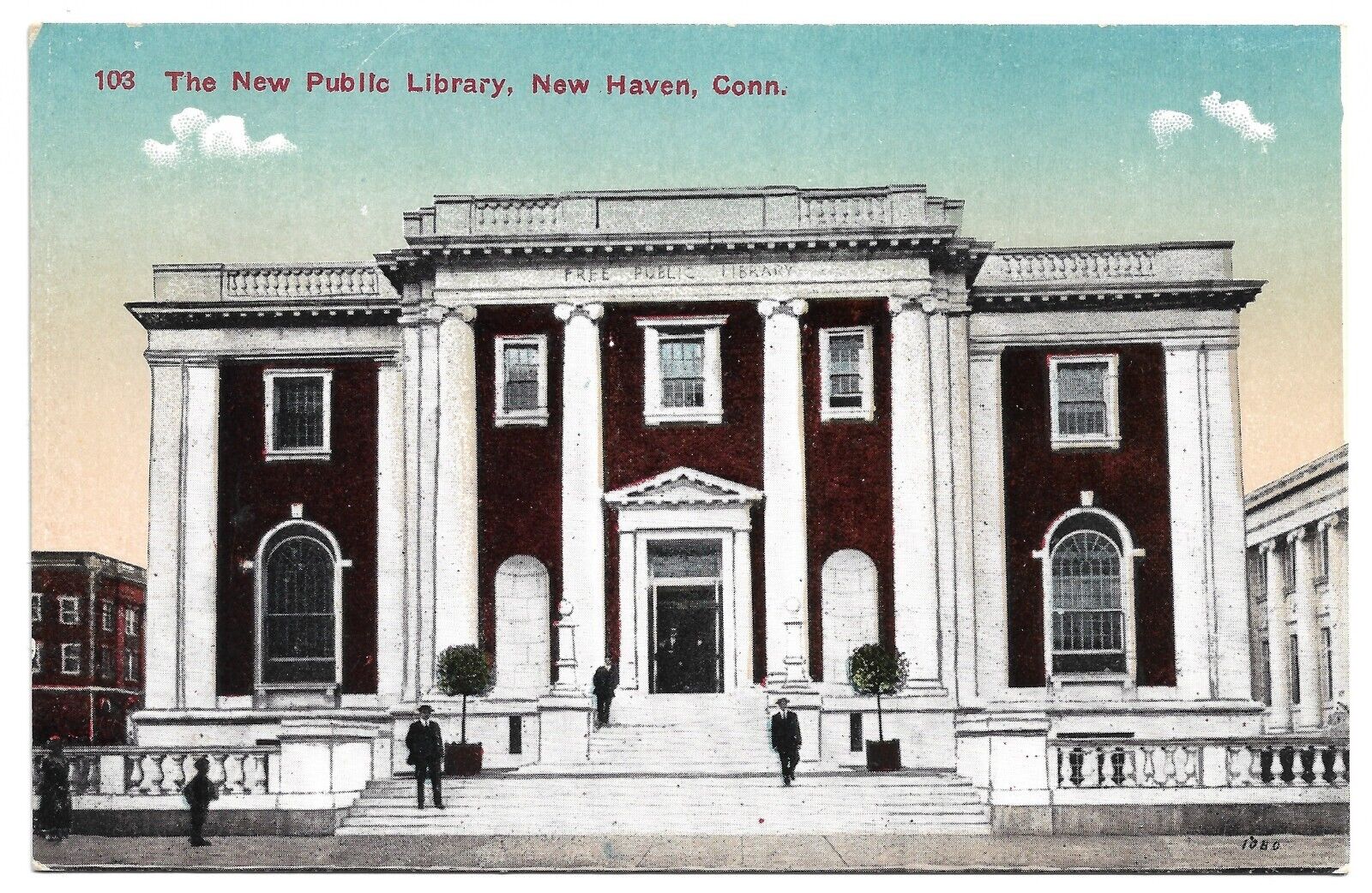 New Haven Connecticut CT New Free Public Library in 1910s Vintage Postcard