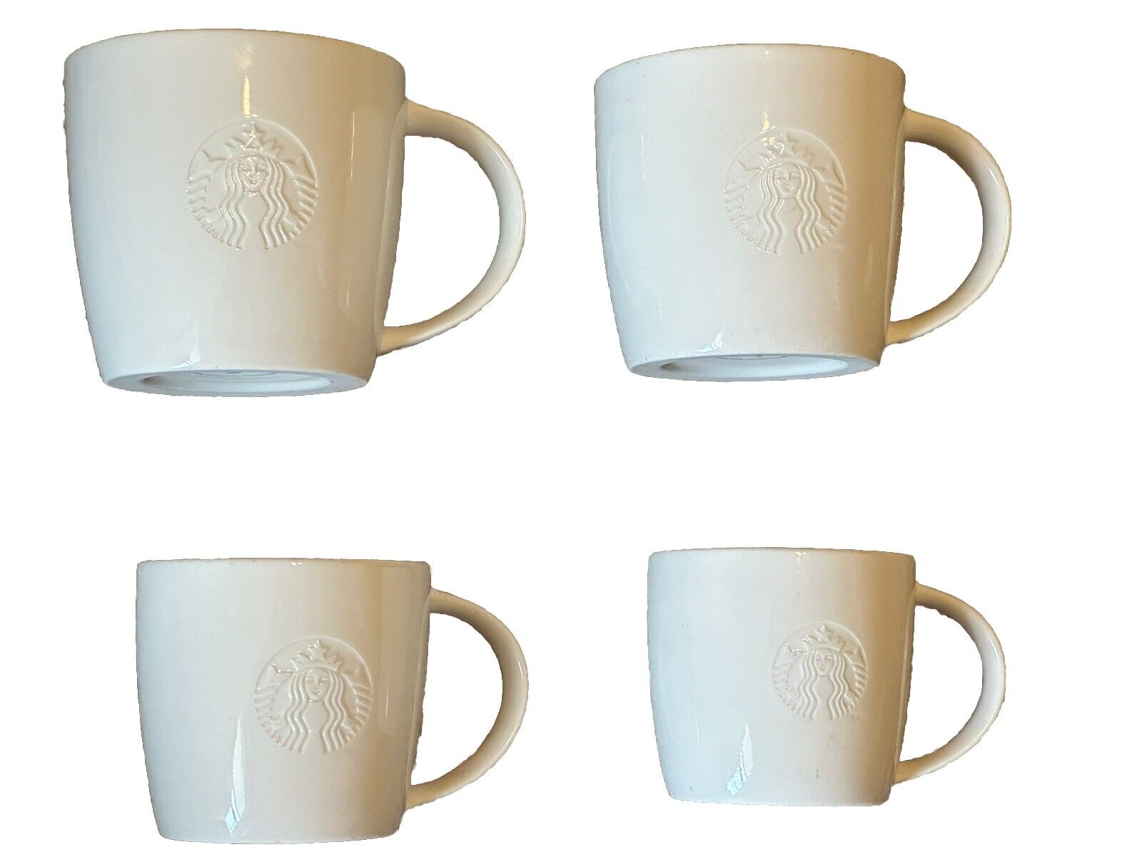 Starbucks 2010 White Embossed Logo Mug Set Rare Venti Grande Tall Short