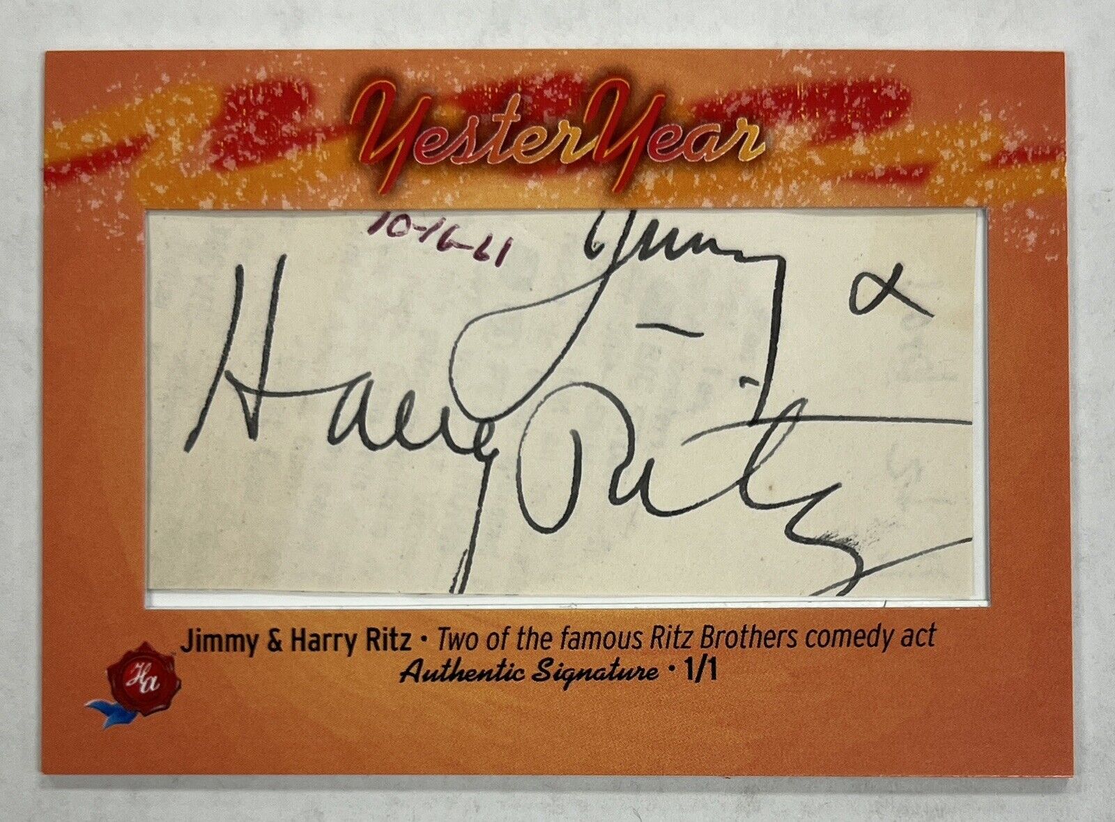 Jimmy & Harry Ritz 2024 Historic Autographs YesterYear Cut Signatures AUTO 1/1