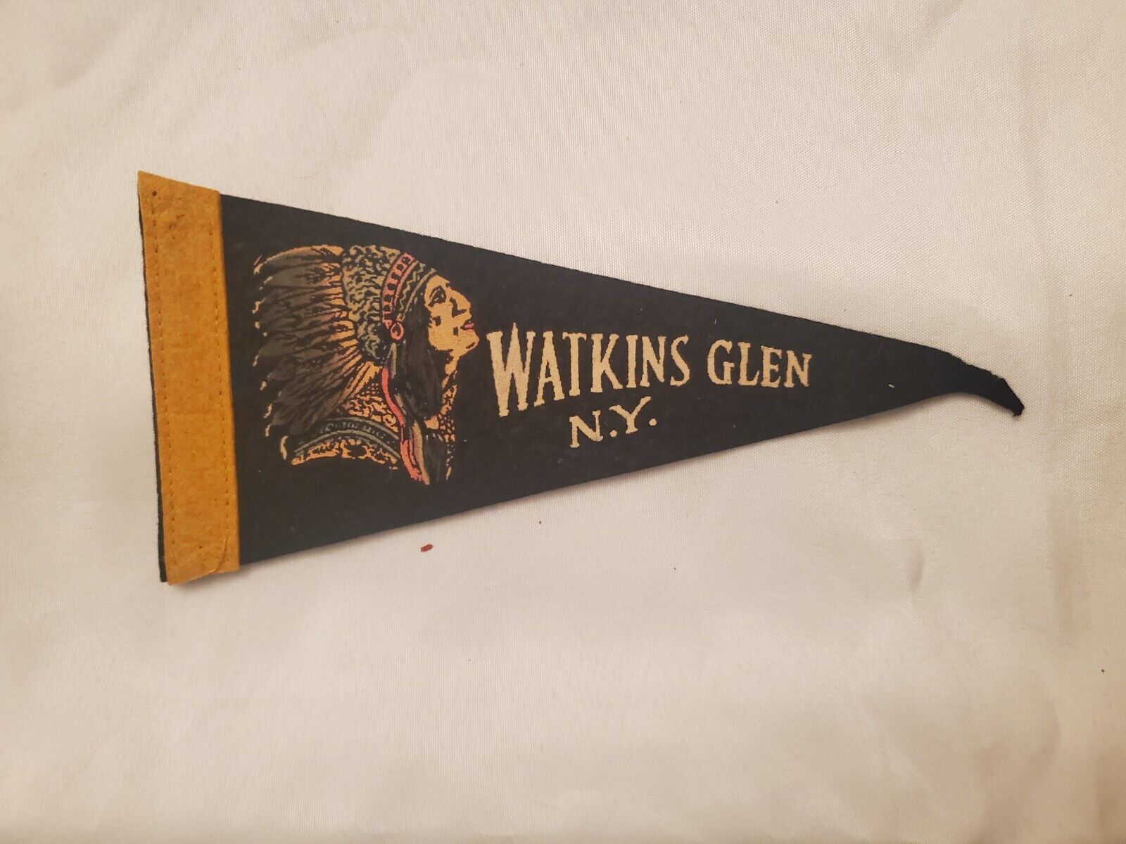 Vintage Felt Pennant Watkins Glen NY New York Indian Black 9\'\'
