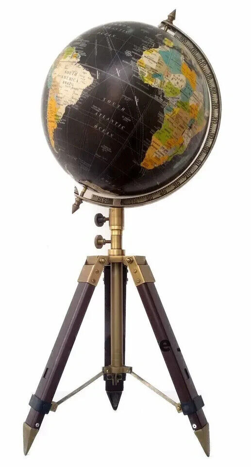 Nautical 12 \'\'Globe Tripod Stand World Authentic Modern Table Map Adjustable