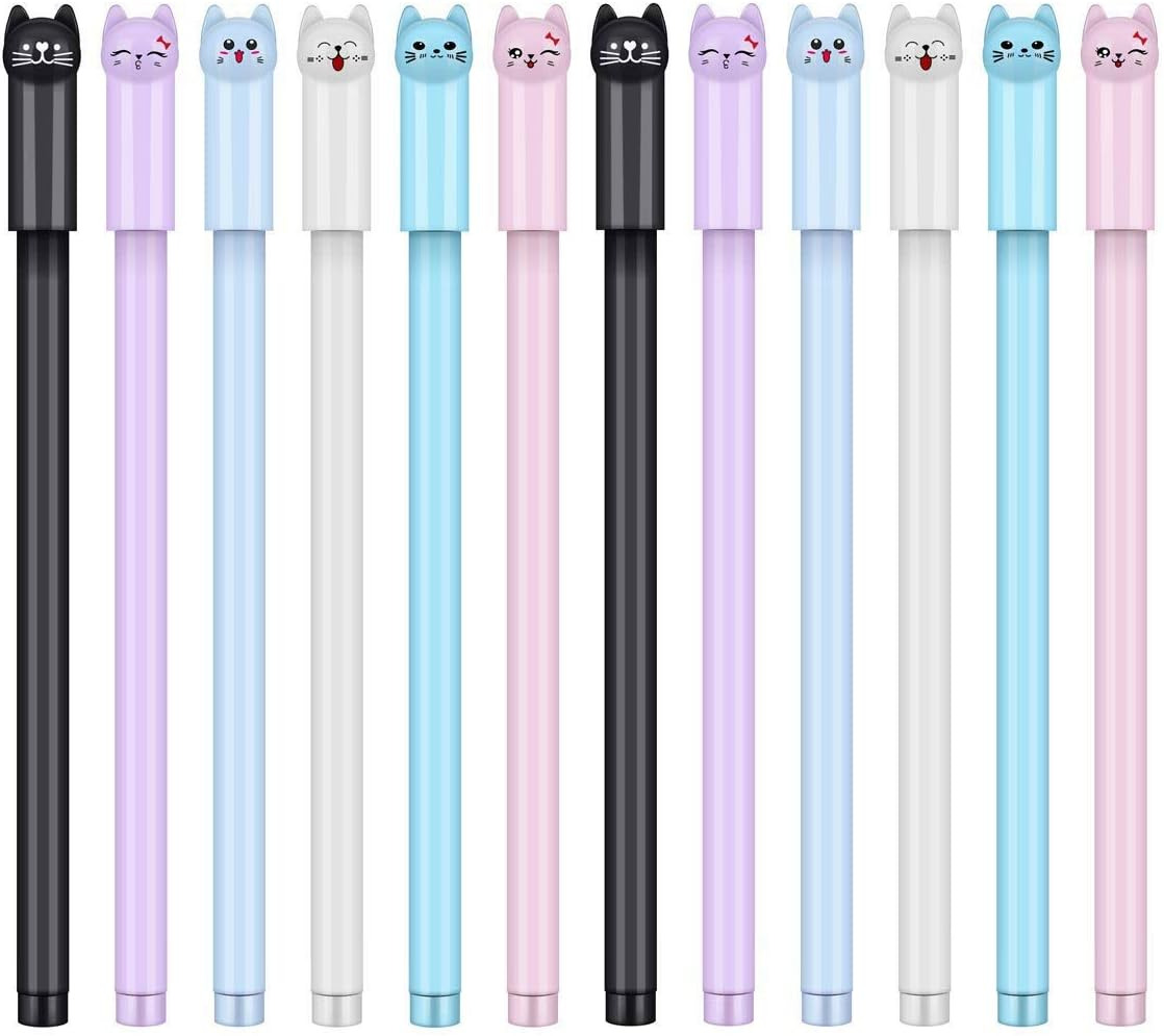 24 Pcs 0.38 Mm Cute Cat Pen Gel Pens Black Ball Point Pens for School Office Sup