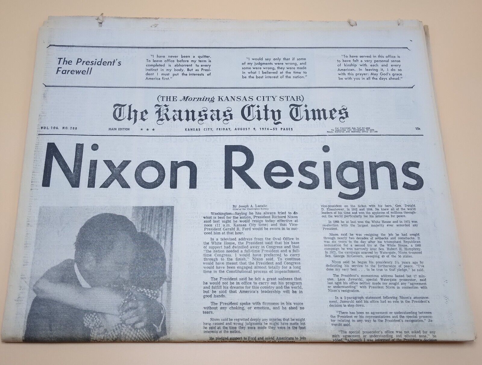 Newspaper President Richard Nixon Resigns Kansas City Times Aug 9, 1974