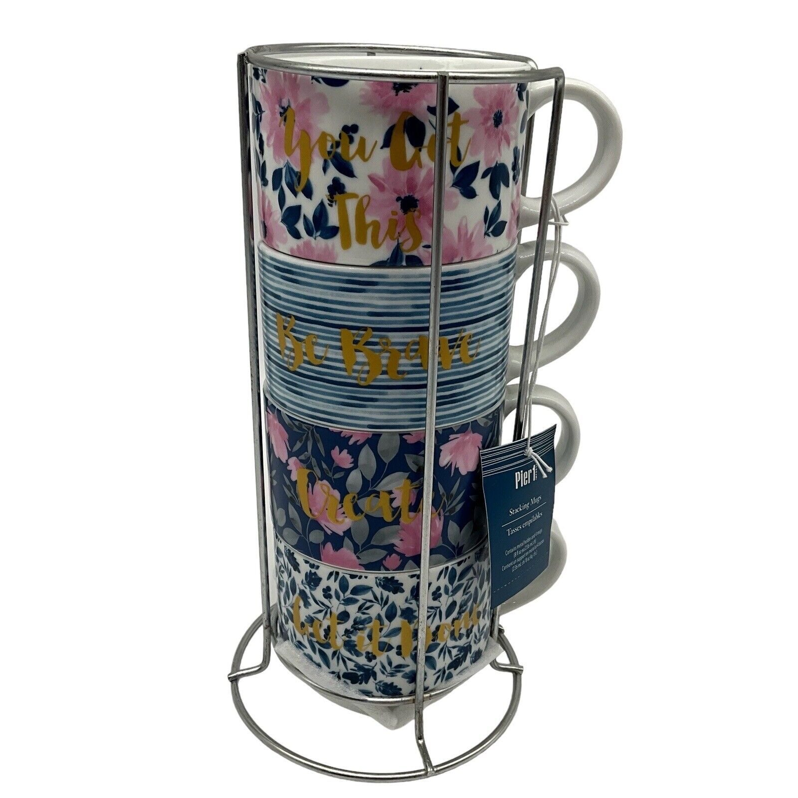 NEW Pier 1 Bright Floral Sentiment Inspirational Mug Set Coffee/Tea coffee Cups