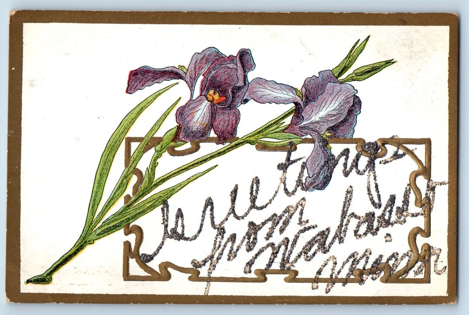 Wabasso Minnesota MN Postcard Greetings Glitter Flowers Embossed 1910 Unposted