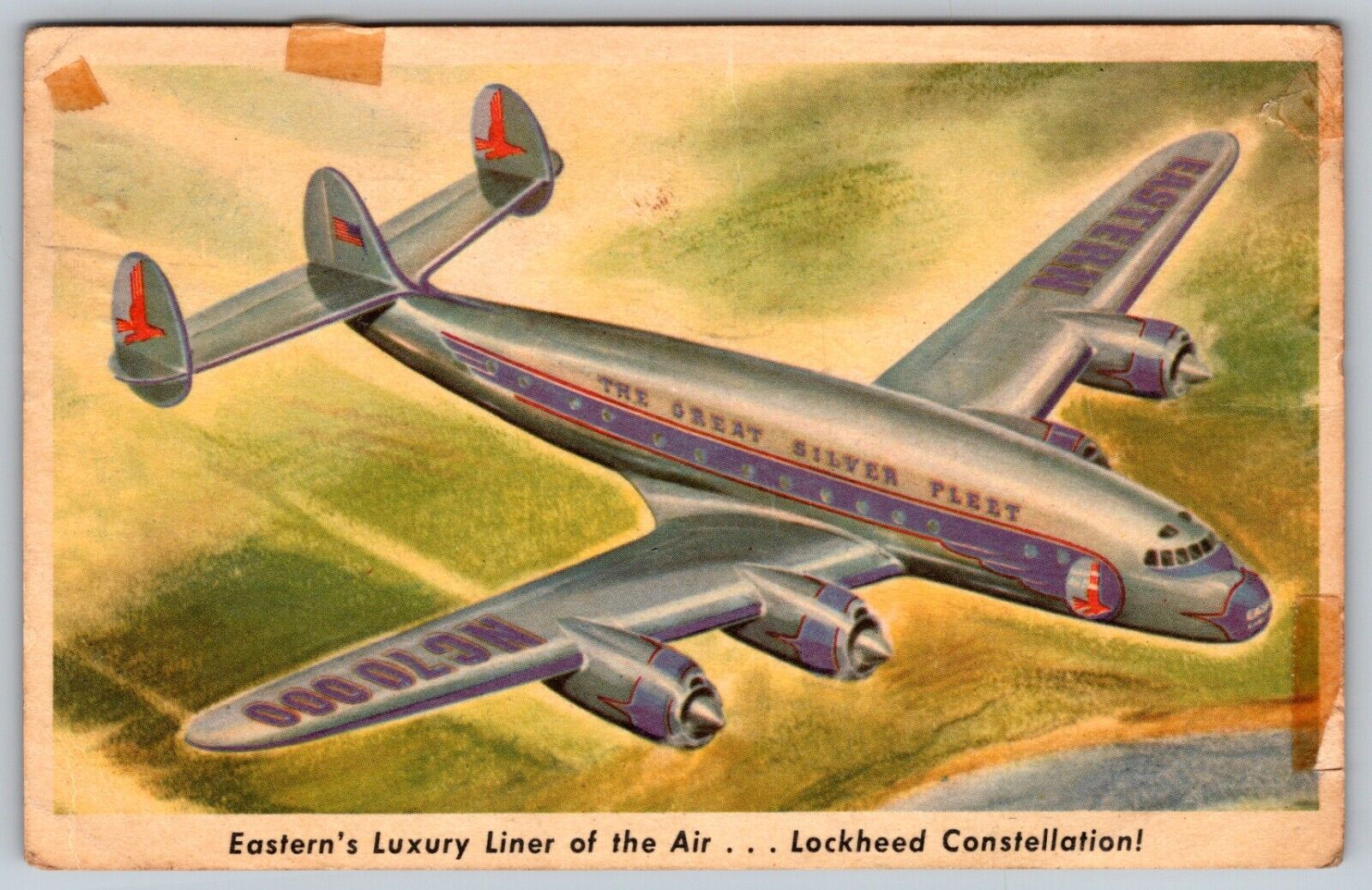 1947 Vintage Postcard Eastern Airlines Luxury Liner Lockheed Constellation Trave
