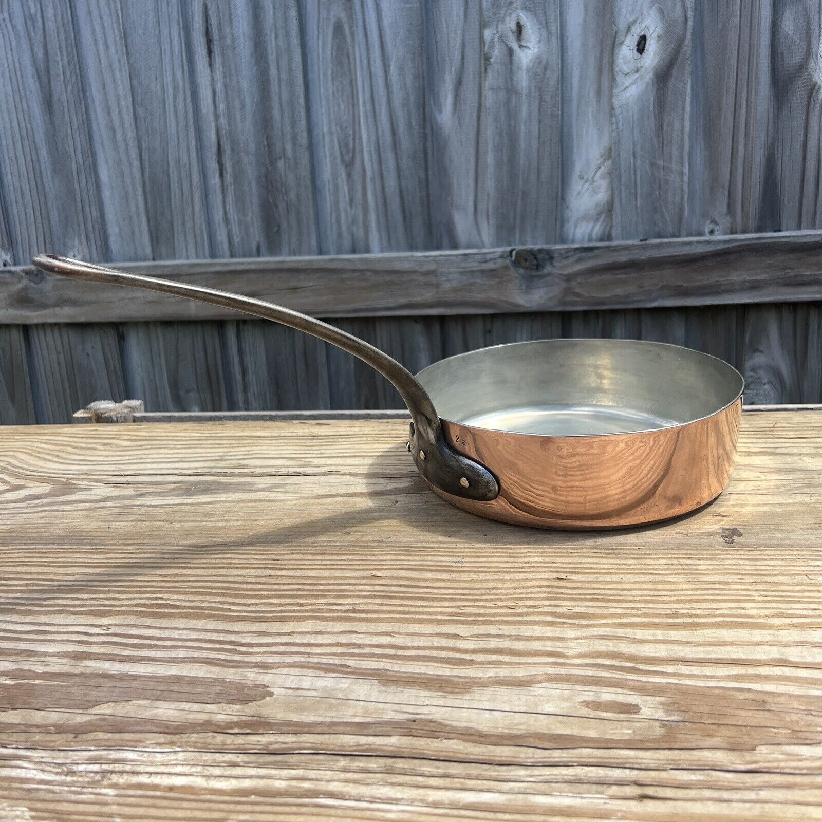 French Vintage  Copper Sauteuse Sauce Pan Beveled 25 cm  2.25 mm NEW TIN