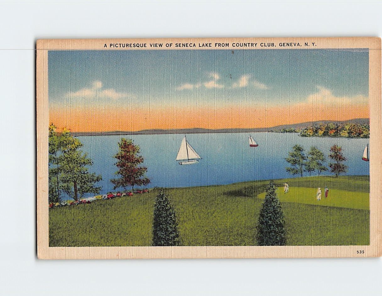 Postcard Picturesque View of Seneca Lake from Country Club Geneva New York USA
