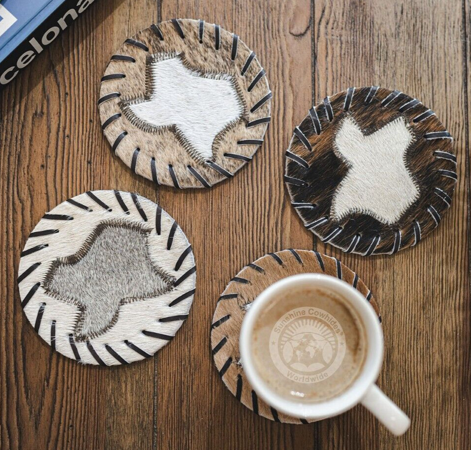 Cowhide Coaster Texas Map Assorted