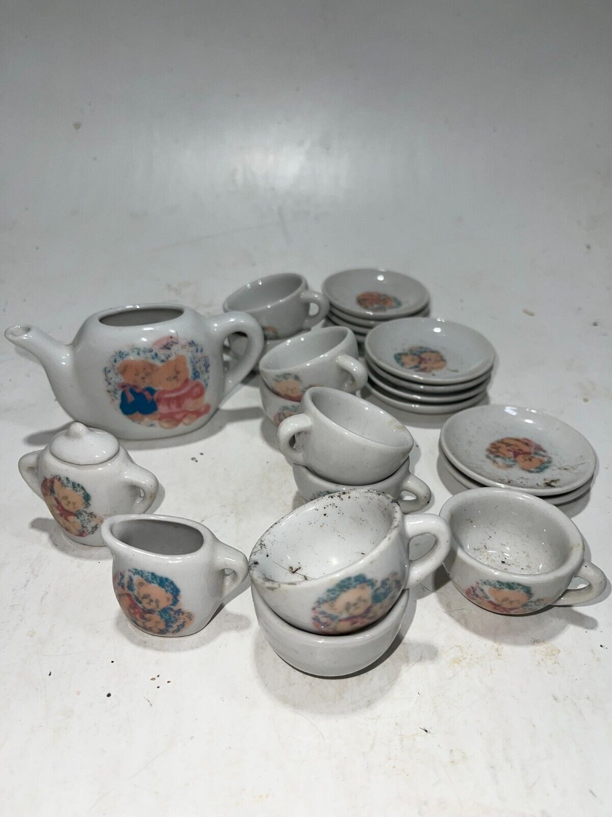 Pretty Port LTC Miniature Teddy Bear Tea Set (White Multicolor) 22pcs