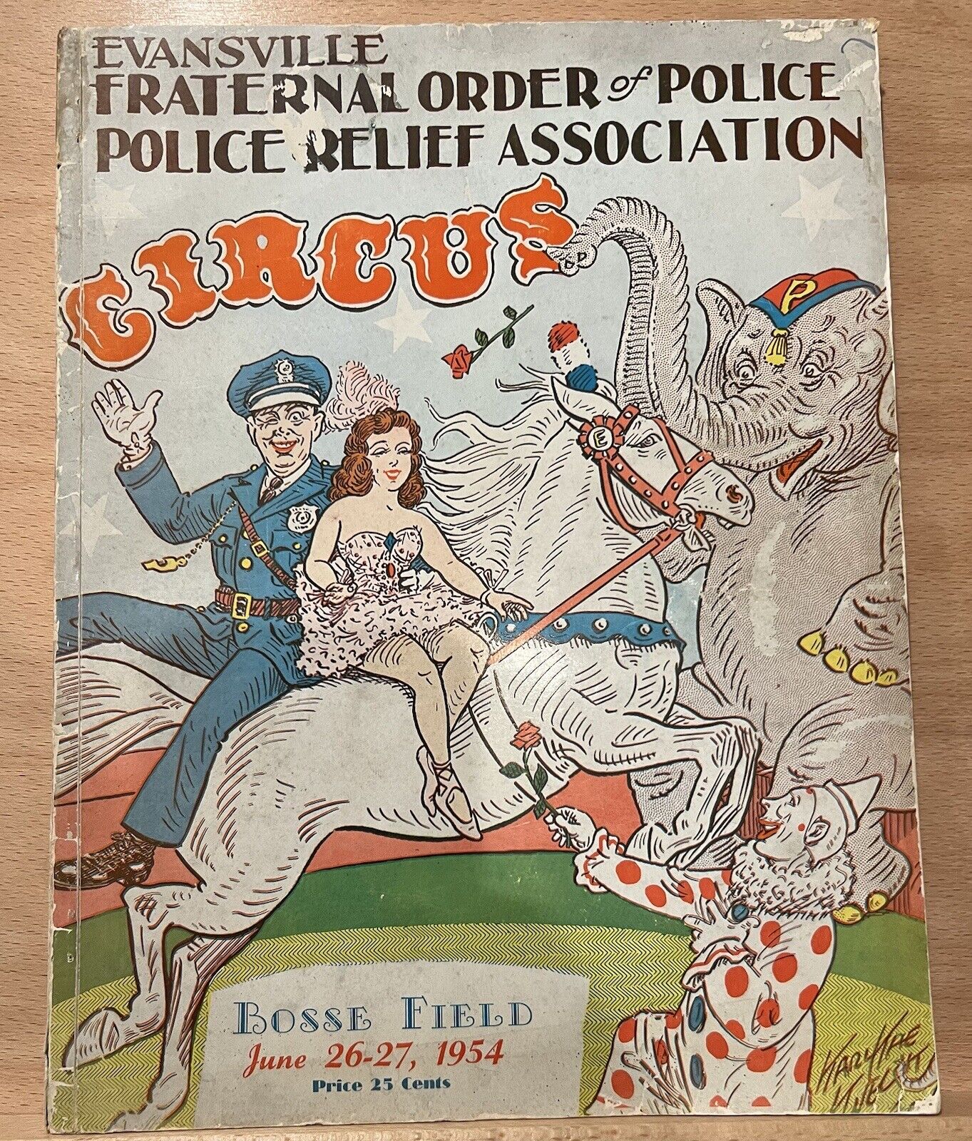 1954 Circus Program Evansville IN FOP Police Relief Bosse Field K. Knecht Cover