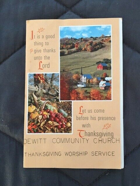 Vintage bulletin from DeWitt Community Church Thanksgiving 1966, signed