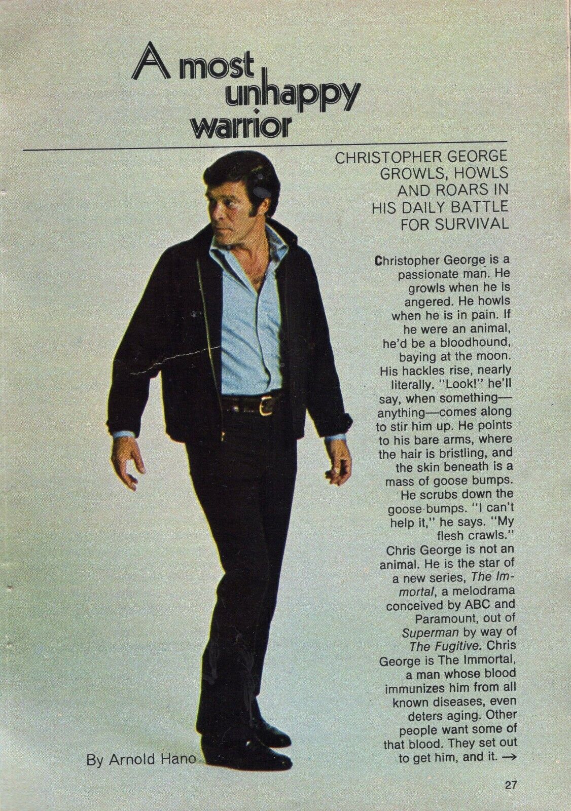 1970 TV ARTICLE CHRISTOPHER CHRIS GEORGE THE IMMORTAL SERIES UNHAPPY WARRIOR